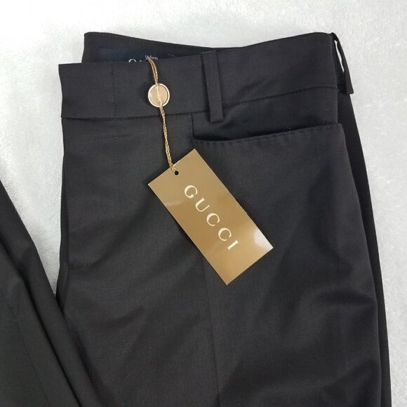 NEW GUCCI Uniform IT Size 44 Black Flared Pants Trousers Black Unfinished Hem - Picture 2 of 13